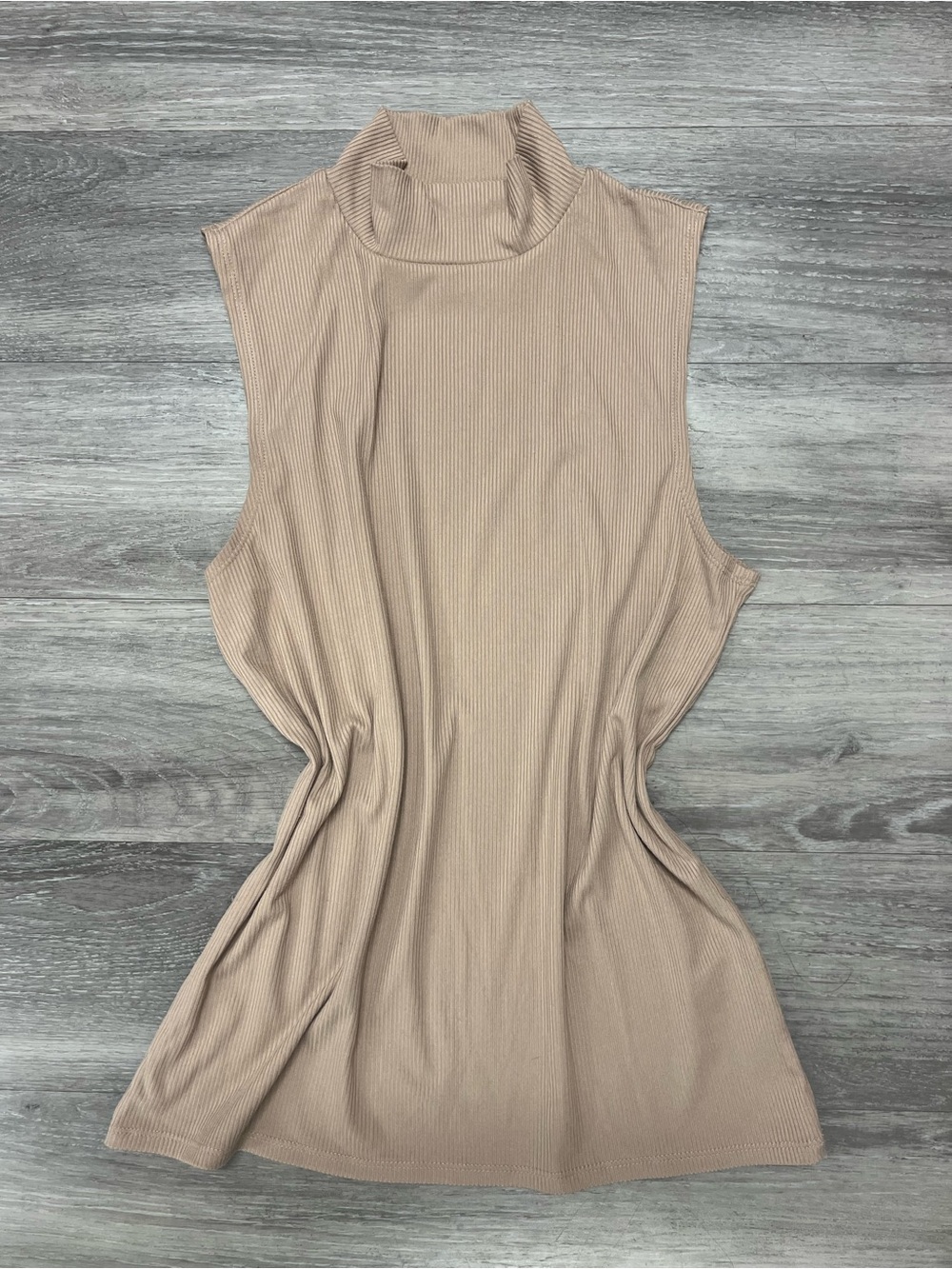 No Boundaries Ribbed Mock Neck Sleeveless Tank - Beige Taupe